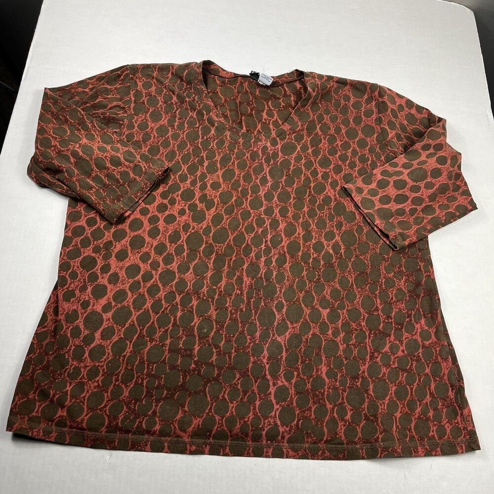 Winter Sun Vintage V-Neck Shirt Printed 3/4 Sleeve Casual Comfort Boho Top 1X
